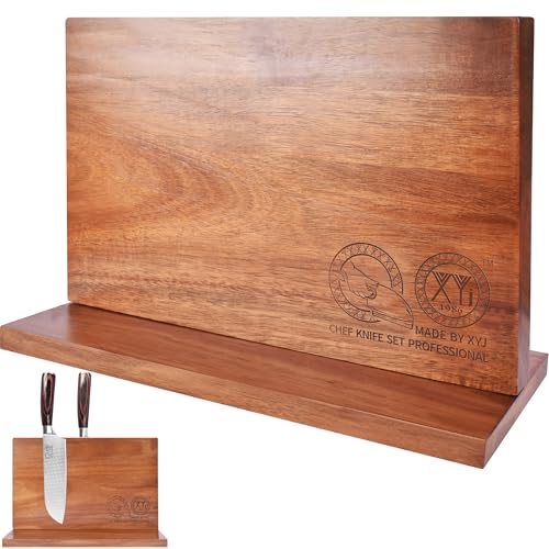 XYJ Magnetic Knife Block Holder Rack Acacia Wood Magnetic Stands with Strong Enhanced Magnets Multifunctional Knife Holder Kitchen Storage Organizer Tool Accessories - color: dark wood color, size: 11.8*7 inch without board
