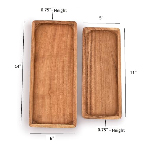 Samhita Acacia Wood Rectangular Wooden Platters for Food Holder/BBQ/Party Buffet Gift for Friend, Family.