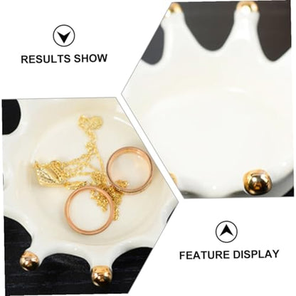 BESPORTBLE Crown Ceramic Jewelry Tray Necklace and Key Holder Decorative Crown-shaped Ceramic Disc Photo Prop Jewelry Organizer for Vanity and Desk