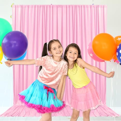 10ft x 10ft Rose Pink Backdrop Curtains for Parties, Fabric Satin Background Curtain with Rod Pockets for Weddings, Birthday, Baby Shower, Photography, Graduation Party Backdrop Drapes, 2 Panels - color: Rose Pink