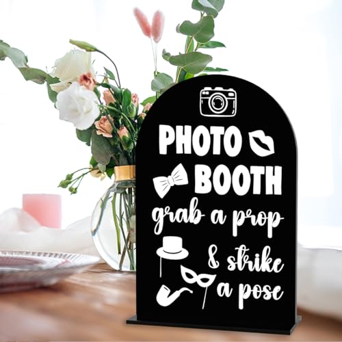 Photo Booth Sign Wedding Engagement Bridal Shower Background Table for Indoor Outdoor Ceremony Party Theme Event Photography Props Desk Acrylic Decor