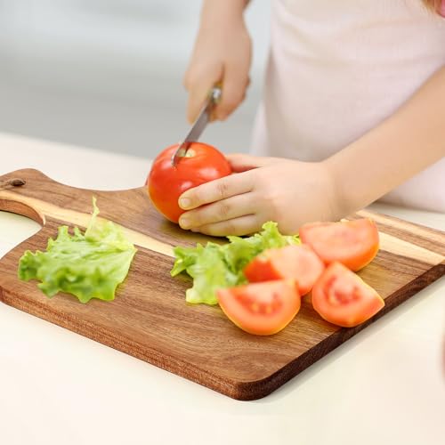 Tanlade 16 Pcs Acacia Wood Cutting Board with Handle Chopping Boards Decorative Charcuterie Platter Pizza Bread Cheese Fruit Serving Tray for Kitchen Counter Table Christmas Decorate (15.8 x 12 Inch) - size: 15.8 x 12 Inch