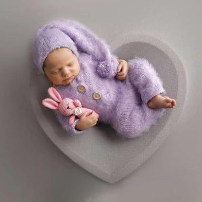 Newborn Baby Photography Props Outfits Cute Mohair Hat Romper Set Infant Baby Boy Girl Photoshoot Props Costume Set ﻿ - color: Purple
