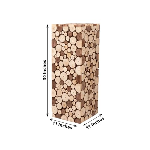 Efavormart 30 inch Natural Wooden Slices Pillar Pedestal Stand, Stately Rustic Wood Riser Rectangular column for Ceremony Altars and Professional Photography Staging - size: 30"