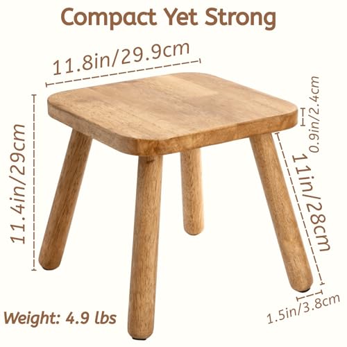 Youeon 12 Inch Square Solid Wooden Step Stool, Non-Slip One Step Stool for Adults, Holds up to 300 Lbs, Portable & Sturdy, Footstool for Bedroom, Bathroom, Kitchen, Easy to Assemble - size: 11.8"D x 11.8"W x 11.4"H
