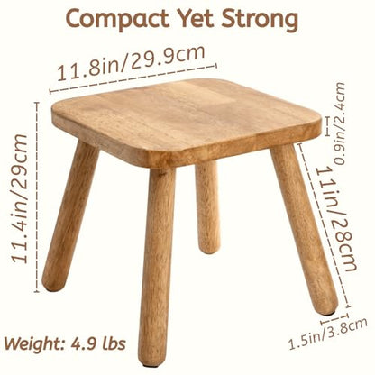 Youeon 12 Inch Square Solid Wooden Step Stool, Non-Slip One Step Stool for Adults, Holds up to 300 Lbs, Portable & Sturdy, Footstool for Bedroom, Bathroom, Kitchen, Easy to Assemble - size: 11.8"D x 11.8"W x 11.4"H
