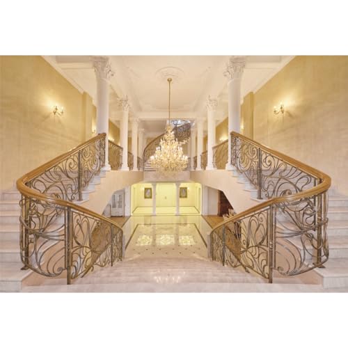 Leowefowa 6x4ft Castle Backdrop Luxurious Golden Palace Elegant Stair Droplight White Pillar Marble Floor Interior Wedding Vinyl Photography Background Kids Adults Photo Studio Props - size: 6x4ft