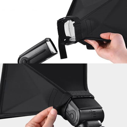 REFLEX CAMERA Universal Softbox Flash Diffuser 6.7 x 5.9in | Foldable Portable Light Modifier for DSLR Speedlite | Soft Even Lighting with Storage Pouch | Compatible with Nikon Canon Sony Flash Units - size: 17×15cm (6.7×5.9in)