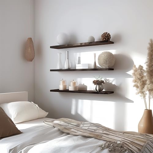 GXYAWPJ 48 Inch Floating Shelves for Wall Rustic Brown Wood Wall Shelves for Bedroom Set of 4 - color: Rustic Brown, size: 48 inch
