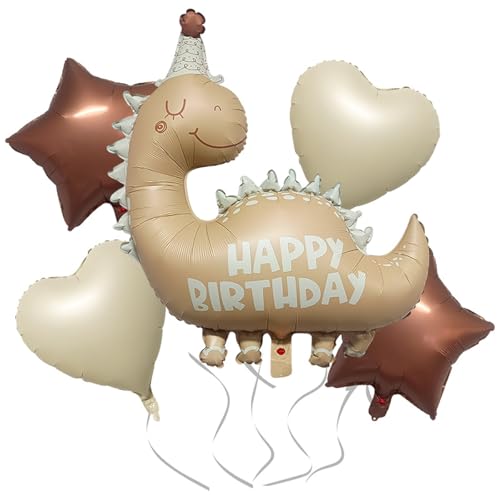 35''Nude Dinosaur Birthday Balloons &18''Brown Star Cream White Heart Foil Helium Balloon for Baby Shower Birthday Girl Boys Kids Dinosaur Theme Vintage Party Decorations Supplies 5Pcs - color: Dinosaur Set
