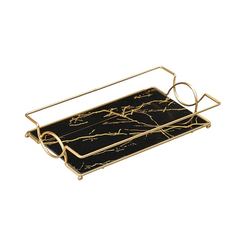 Vanity Bathroom Counter Tray Gold Glass Perfume Organizer Holder Cosmetics Makeup Skincare Display Decorative Vanity Trays Storage Rack for Bathroom Dresser Bedroom (1 Tier Black Gold-Small) - color: Black Gold-small
