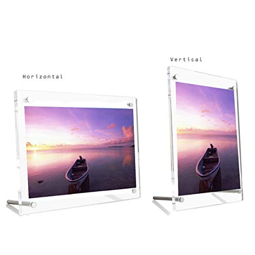 B&NN Acrylic Picture Frame Floating Look，3MM + 3MM Thickness Clear Photo Frame ，Desktop Frameless Display ，Self Standing (5x7) - size: 5" x 7"