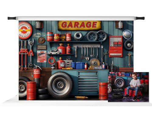 Kate Modern Garage Backdrop for Photography Tool Holder and Tires Red Tanker Interior Background Photo Studio Props (7x5ft) - size: 7x5ft