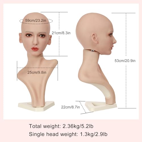 Realistic Silicone Head Mannequin Fake Female Head Model Display for Jewelry Wig Scarf Necklace Glasses Props Display Art Collection with Lifelike Skin Tone (2WTM3-1) - size: Head model 3