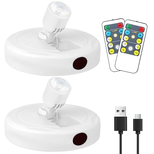 Cordless Spotlight Battery Powered, Plant Spot Light Indoor, Rechargeable Picture Lights with Remote, LED Accent Lighting, Dimmable Uplight for Tree Dartboard Decor Painting Art Photo - color: chargeable White