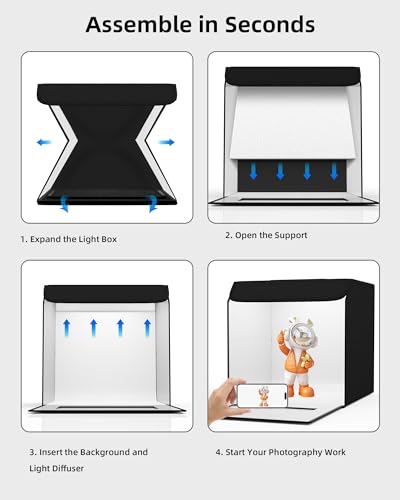 Glendan Light Box Photography, 16"x16" Portable Photo Box Shooting Tent Kit with 2 Light Panels (204 LED Lights) & 6 Kinds Double-Sided Backgrounds for Jewelry and Product Photography