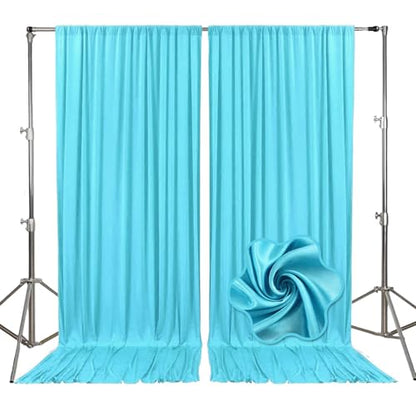 10ft x 10ft Sky Blue Backdrop Curtains for Parties, Fabric Satin Background Curtain with Rod Pockets for Weddings, Birthday, Baby Shower, Photography, Graduation Party Backdrop Drapes, 2 Panels - color: Sky Blue