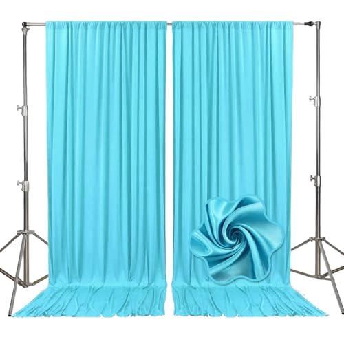 10ft x 10ft Sky Blue Backdrop Curtains for Parties, Fabric Satin Background Curtain with Rod Pockets for Weddings, Birthday, Baby Shower, Photography, Graduation Party Backdrop Drapes, 2 Panels - color: Sky Blue