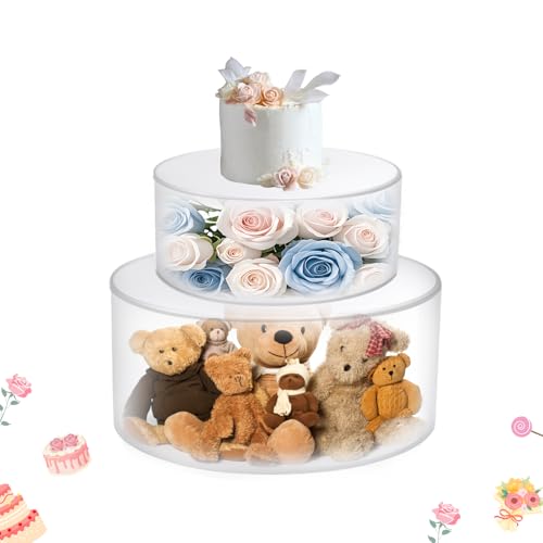 2Pcs Acrylic Cake Display Stand 6'' 10'' Round 2 Tier Clear Cylinder Cake Box for Wedding Birthday Party Decor (6 / 10 Inch) - size: 6 &10