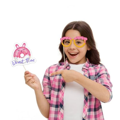 Generic Donut Photo Booth Props Set, 25pcs Paper & Wood, Pink, Solid, 7.8"W x 12"L, Photo Props for Birthday, Party, Photo Sessions - color: Donut
