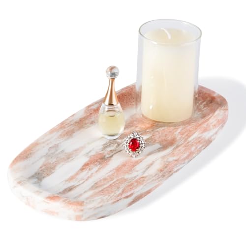 Koville Natural Marble Tray for Bathroom Countertop, Vanity Tray for Decor, Marble Bathroom Trays Stone Storage Trays for Perfume, Jewelry, Candles, Decorative Tray for Dresser Organizer(Norway Red) - color: Norway Red