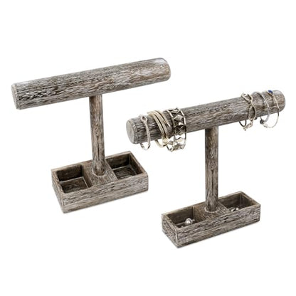 MOOCA 2Pcs Set Bracelet Bangle Holder, Table Top Necklace Wooden Jewelry Display Stand Storage Tray for Home Organization, 11 3/4" W x 2 3/4" D x 9 3/4" H, Coffee - color: 9) Coffee, w/Tray-2pc