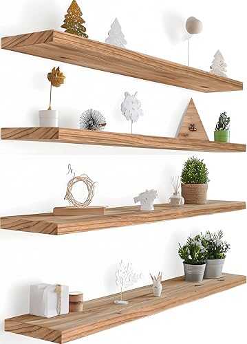 GXYAWPJ 36 Inch Floating Shelves for Wall Rustic Light Wood Wall Shelves for Bedroom Set of 4 - color: Rustic Light, size: 36 inch