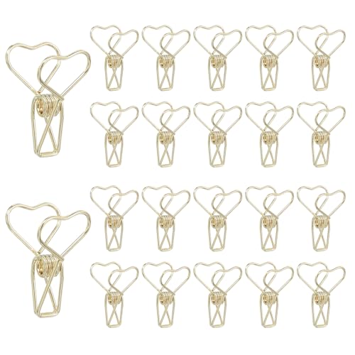 PATIKIL 30Pcs Paper Office Binder Clip, 1.2" Small Metal Wire Hollow Out Paper Clamps Heart Design Long Tail Binder Clips for Photo Clothes Hanging Office Home Food Package, Gold - color: Gold