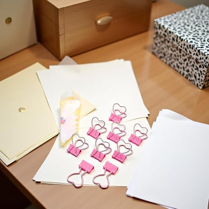 10 Pcs Pink Heart Hollow Out Metal Binder Clips - Notes, Letter, Paper Clamps, Home School Office Supplies