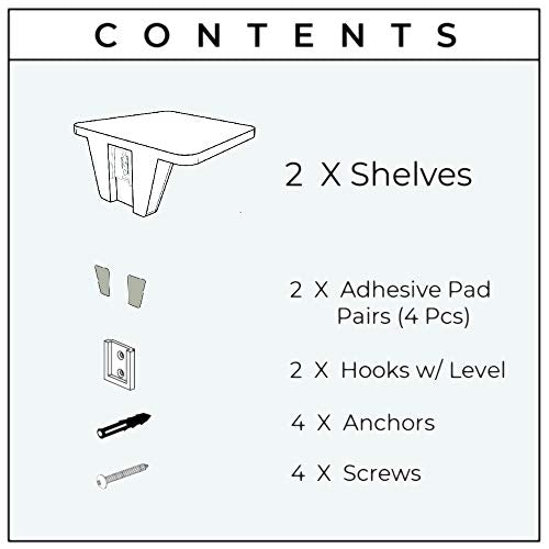 White Small Floating Shelf Set of 2 - for Wall with No Drill Option [ Adhesive ]