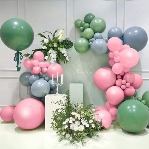 MEBAY Sage Green Pink Gold Balloon Arch Kit, 141Pcs Sage Green Pastel Pink Chrome Gold Sand White Latex Balloons for Birthday Wedding Baby Shower Gender Reveal Anniversary - color: 141-sage Green