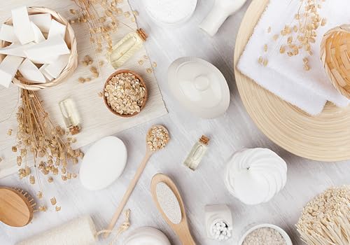 White Neutral Spa Oat Skincare Flat Lay Backdrop Natural Organic Beauty Essentials Background for Wellness Bridal Shower Party Decorations Photo Studio Props 8X8ft Fabric - size: 8X8ft