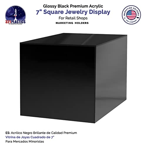 2 Pack 7 Inch Black Acrylic Display Box Versatile Square Plexiglass Retail Product Storage Bin or Merchandise Riser with One Open Side No Assembly by Marketing Holders - size: 7" x 7" x 7" Black