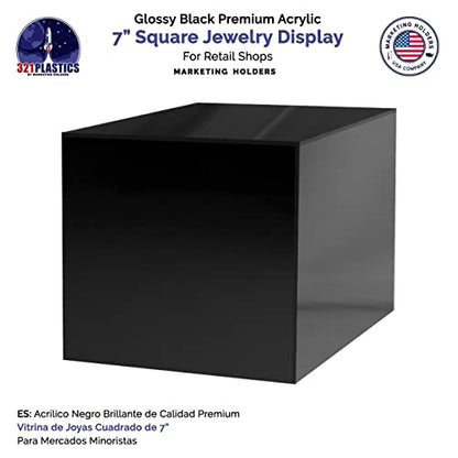 2 Pack 7 Inch Black Acrylic Display Box Versatile Square Plexiglass Retail Product Storage Bin or Merchandise Riser with One Open Side No Assembly by Marketing Holders - size: 7" x 7" x 7" Black