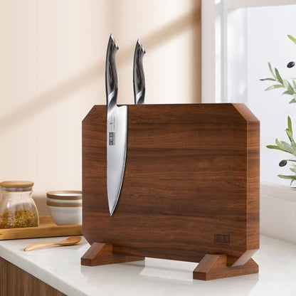 HOSHANHO Magnetic Knife Block, Thickened Acacia Wood Kitchen Knife Holder Stand with Strong Magnets, Multifunctional Double Side Knife Storage Organizer for Kitchen Counter - size: 14*10*4.7 inch