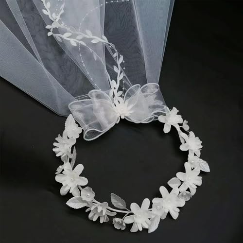 Boho Floral Crown for Women– Adjustable Faux Silk Flower Headband, Handmade Wedding Hair Accessory for Festivals & Photoshoots, Flower Hair Crown for Women (White Flower, Adjustable) - color: White Flower