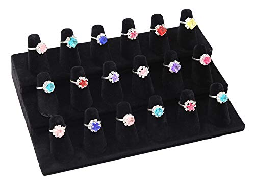 Stratalife Ring Holder 18 Slot Finger Ring Display Jewelry Holder Organizer Storage Jewelry Display Stand for Vendor Selling Velvet Black