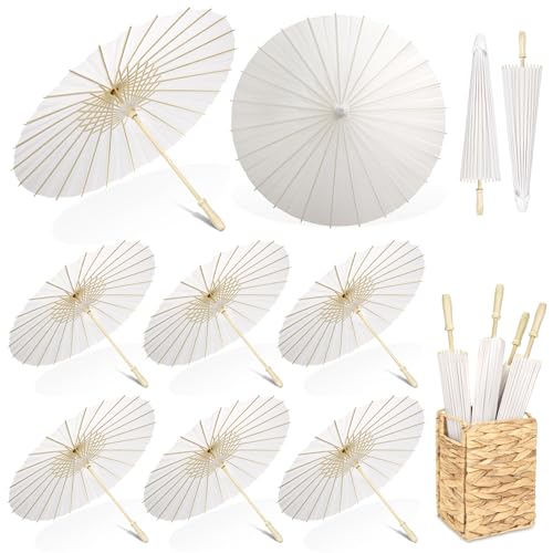 Aodaer 6 Pieces Wedding Paper Umbrella 23.6 Inch White Decorative Chinese Japanese Parasol Umbrella Crafts Vintage DIY Painting Decor Paper Wedding Favor for Photography Props Bridal Party - color: White