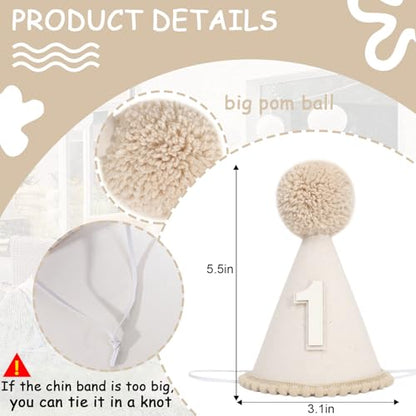 Boho First Birthday Hat-Natural 1st Birthday Boho Decorations,One Birthday Costume Headwear,Cake Smash Photo Prop - color: Beige