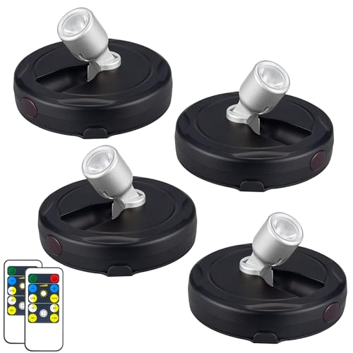 HAMVIDNE LED Spotlight, Battery Powered Picture Lights, Uplighting Indoor, Puck Lights with Remote, Stick Spot Light for Wall Display Dartboard Painting Artwork Accent-Silver（4Pack） - color: Black+S, size: 4 Pack