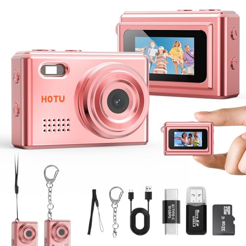 HOTU Mini Keychain Digital Camera, Y2K Pocket-Size Mini Camera, 2MP 1080P Small Camera with 32GB Card, Video Recorder with Long Battery Life for Travel, Party and Vlog (Rose Gold) - color: Rose Gold, style: Minimalist