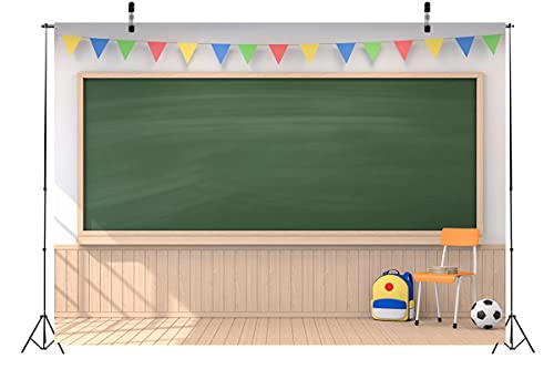 Fabric 7x5ft Back to School Chalkboard Digital Classroom Backdrop Wooden Floor School Picture Backdrop for Photography Teaching Online Classes Photoshoot Props - size: 7x5FT