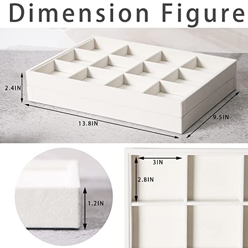 Coward 2PC Stackable 12 Grids Jewelry Organizer Tray Bracelet Display Stand for Selling Velvet Necklace Holder Earring Box Storage (12grid+12grid) - color: Beige Velvet, size: 12Grids+12Grids