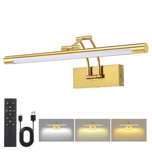 16“ Picture Lights for Wall, 8000mAh Rechargeable Wireless Picture Light with Remote, Dimmable 3 Colors LED Art Lighting for Paintings Frame Poster Dartboard Gallery Light, Gold - color: Gold, size: 16 inch