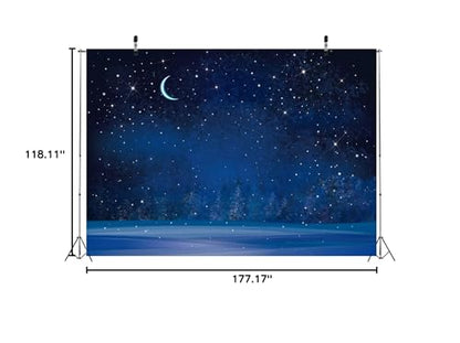 BELECO 15x10ft Fabric Winter Wonderland Night Snowfall Backdrop Blue Starry Sky Moon Stars Snowflakes Fir Trees Pine Forest Snow Scene Background Christmas New Year Party Decoration Photo Studio Props - size: 15x10FT