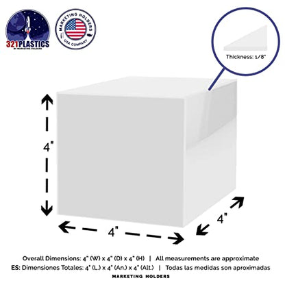 2 Pack 4" Acrylic Display Riser Box with One Open Side No Lid Versatile Glossy White Square Retail Merchandise Storage Bin or Product Platform No Assembly by Marketing Holders - size: 4"w x 4"h White