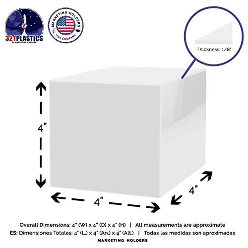 2 Pack 4" Acrylic Display Riser Box with One Open Side No Lid Versatile Glossy White Square Retail Merchandise Storage Bin or Product Platform No Assembly by Marketing Holders - size: 4"w x 4"h White