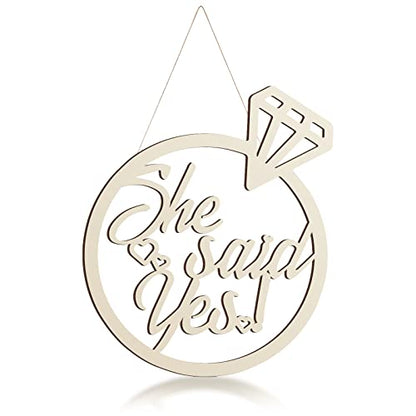 Youyole She Said Yes Wooden Sign 13.78'' x 11.22'' Diamond Ring Wood Cutout Sign Wedding Engagement Party Decorations Photo Booth Props with Hanging Rope Bridal Shower Rustic Engaged Hanging Decor - style: She Said Yes