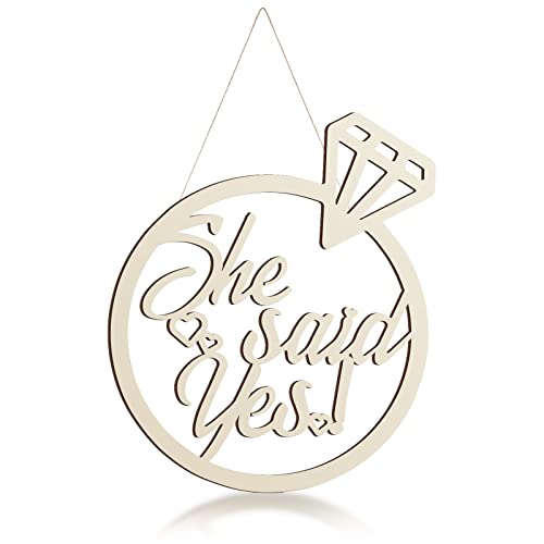 Youyole She Said Yes Wooden Sign 13.78'' x 11.22'' Diamond Ring Wood Cutout Sign Wedding Engagement Party Decorations Photo Booth Props with Hanging Rope Bridal Shower Rustic Engaged Hanging Decor - style: She Said Yes