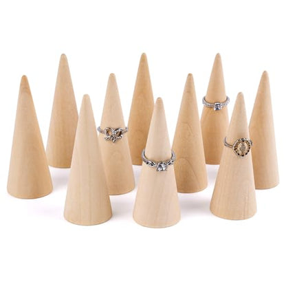 AUEAR, 10 Pack Wooden Cone Wood Ring Display Holder Finger Jewelry Stand DIY - color: Style D Natural, size: Style D